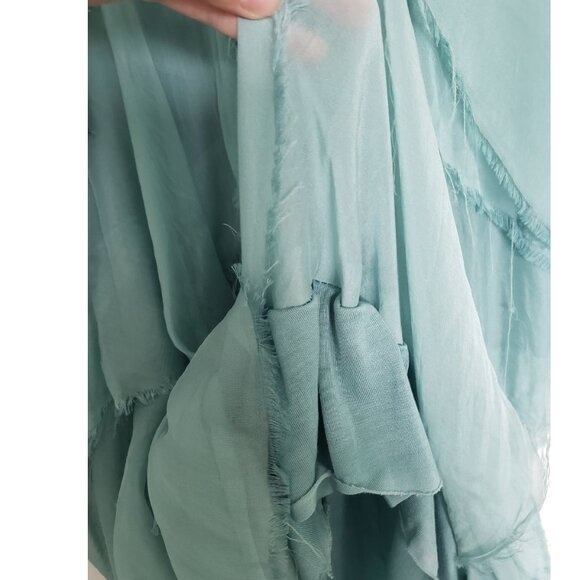 BNWT Silk Waterfall Layered 3/4 arm Midi Dress Made in Italy Light Teal - Picture 10 of 13